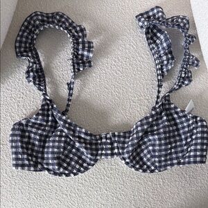 J. Crew Gingham Ruffle Strap Bikini Top - Navy & White - NWT